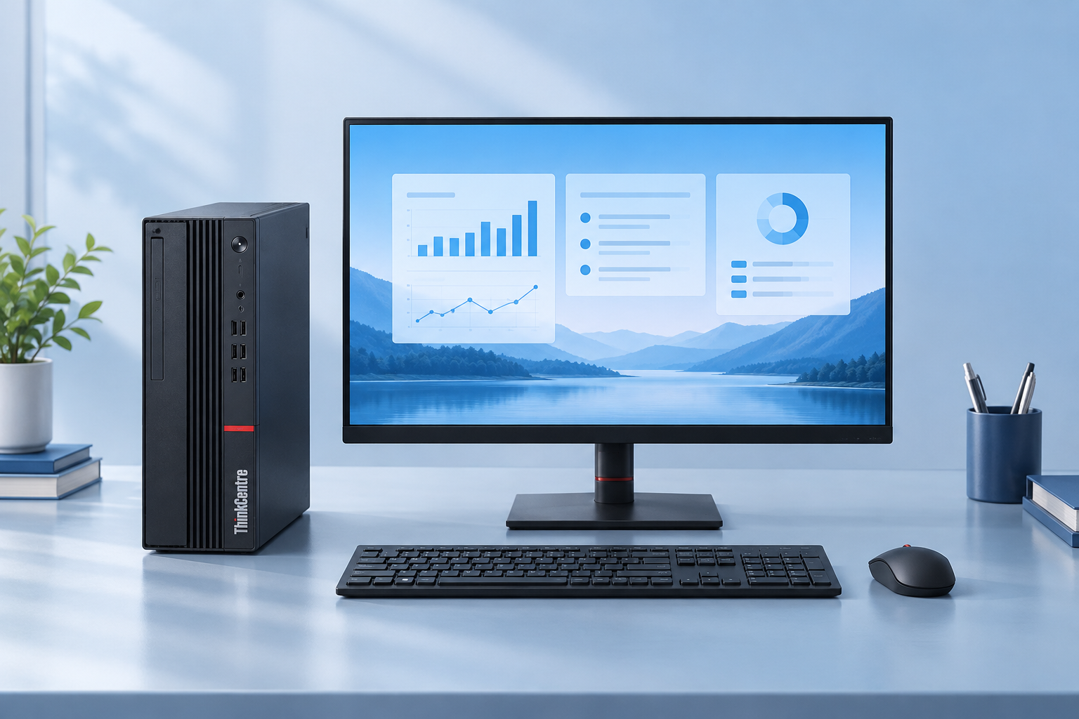 Computadora ThinkCentre con monitor, teclado y mouse
