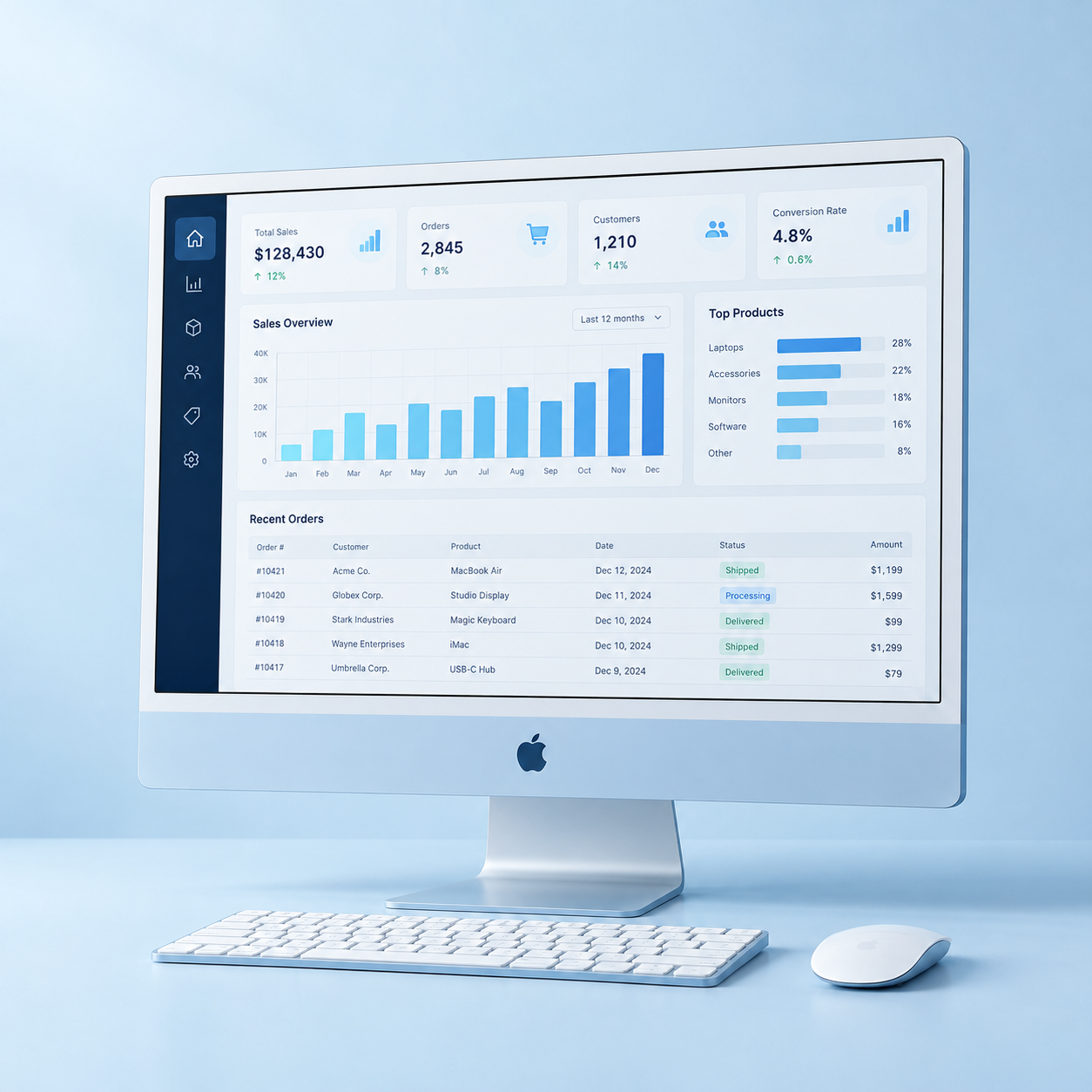 Software de gestión empresarial ilustrativo en un iMac