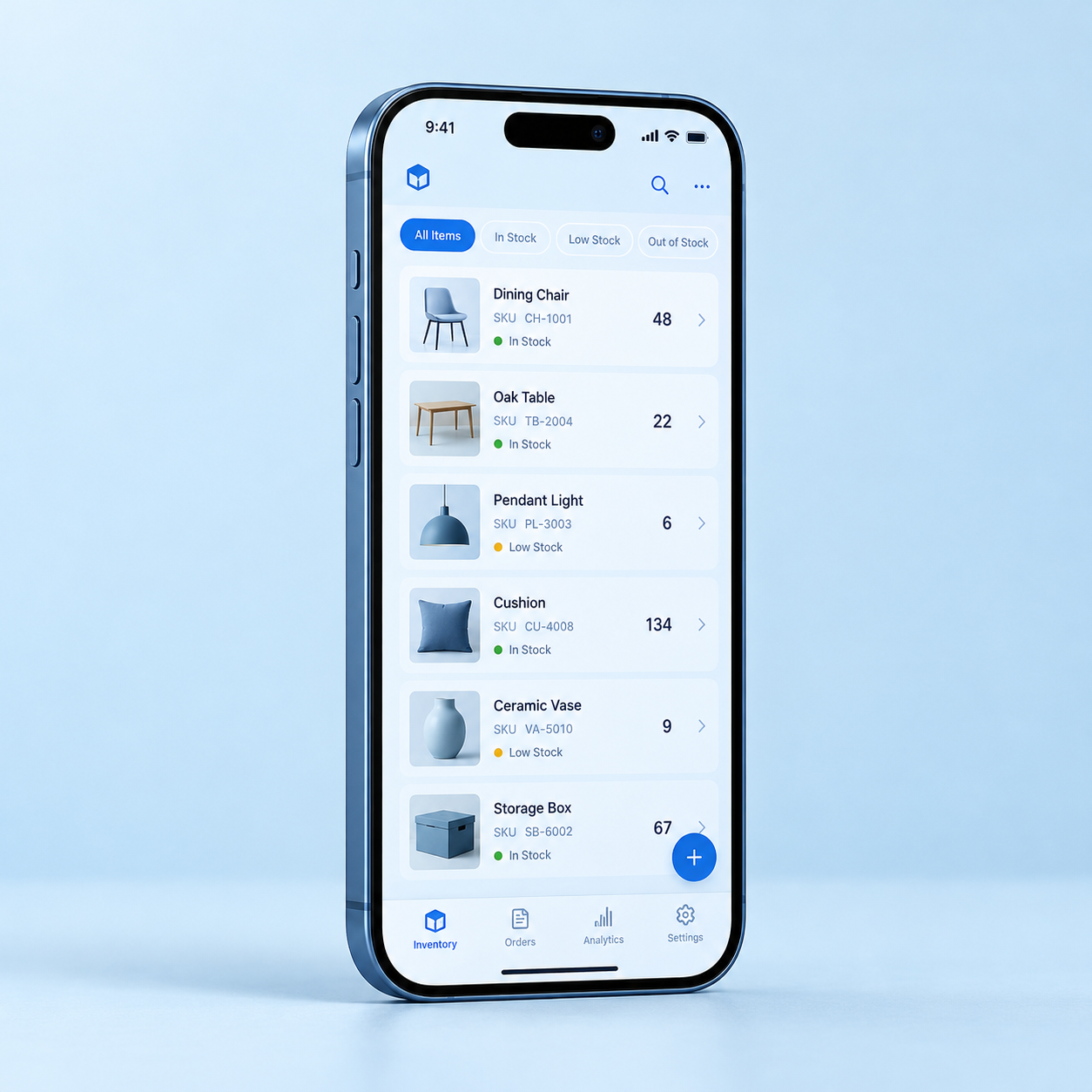 Software de inventarios ilustrativo en un iPhone