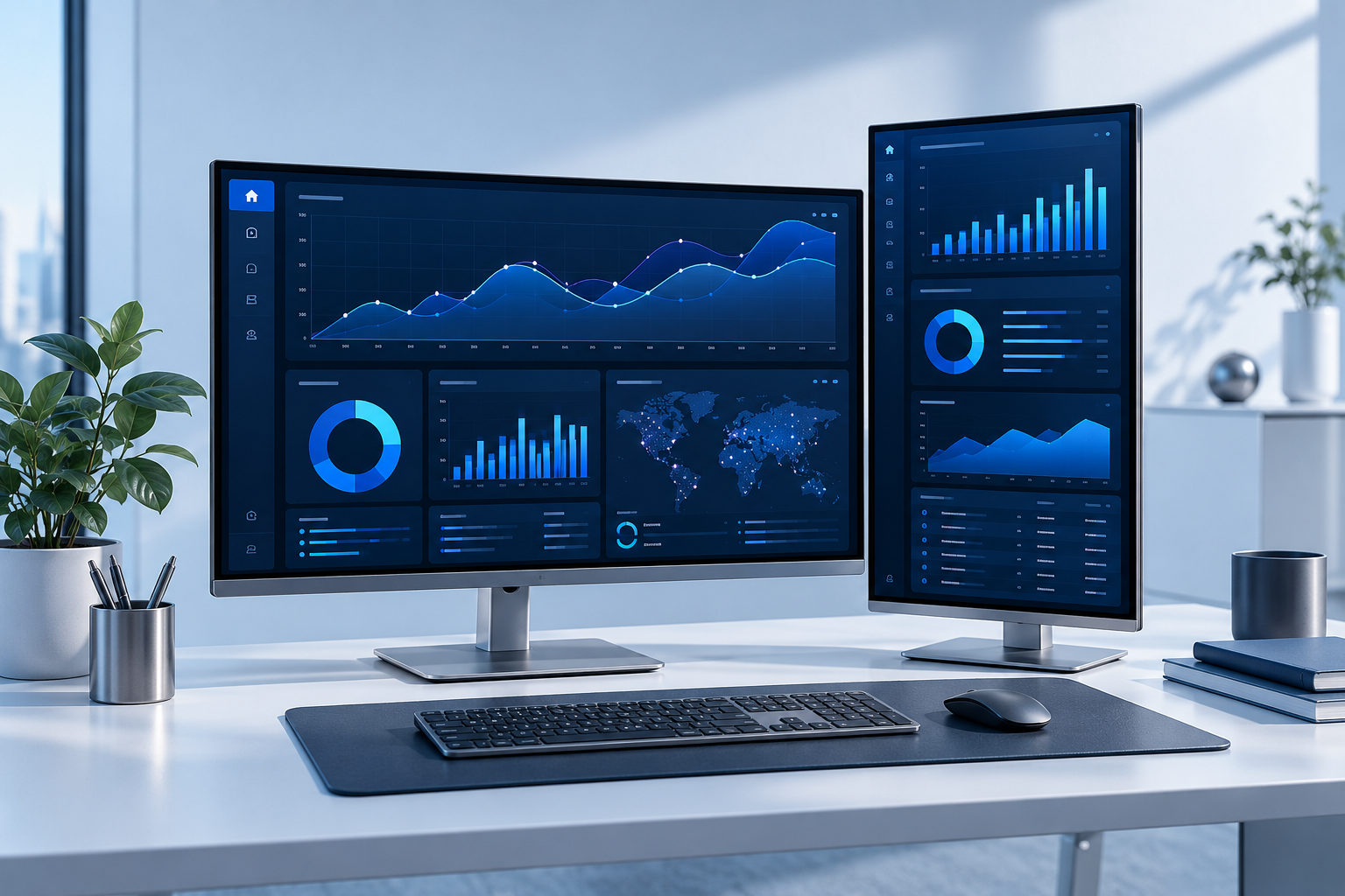 Monitores de computadora en formato horizontal y vertical