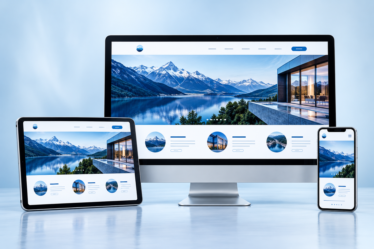 Página web empresarial en computadora, tablet y celular
